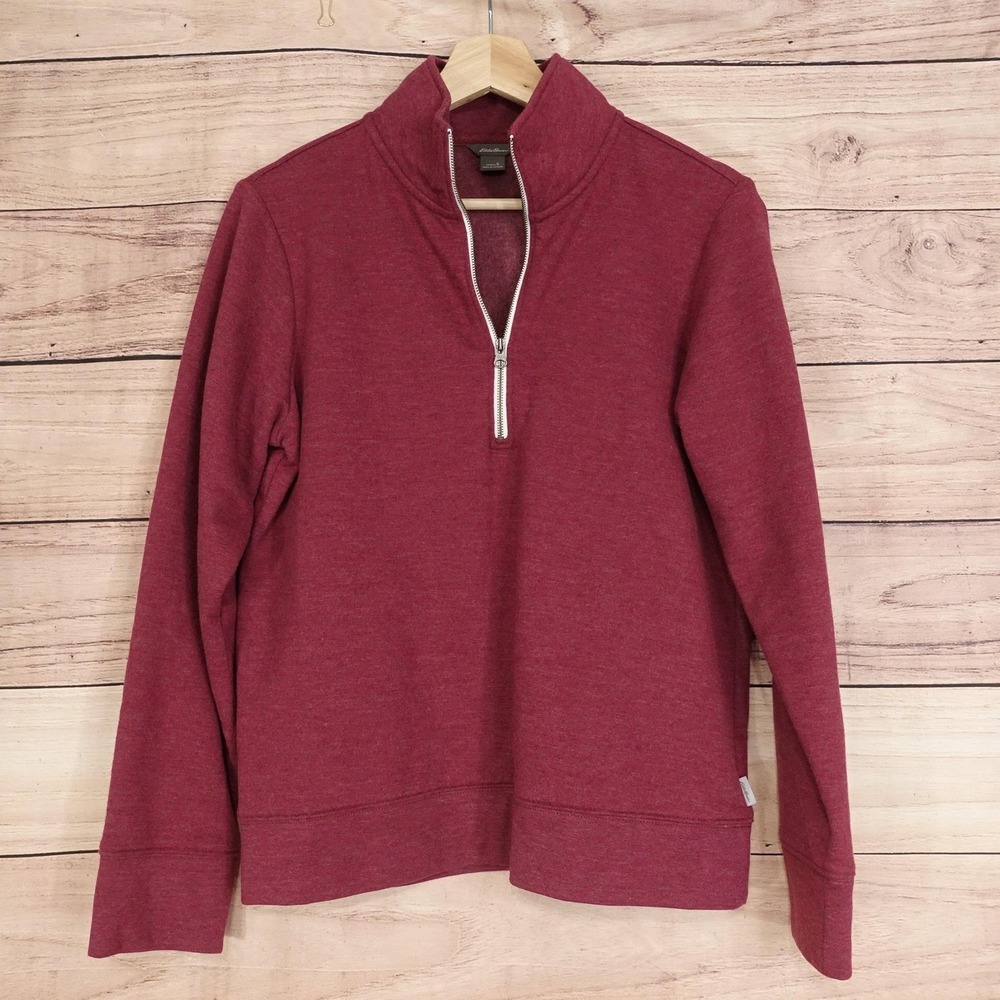 Eddie Bauer Sweatshirt Womens S Red Camp Fleece 1/4‎ Zip Pullover Mock Neck